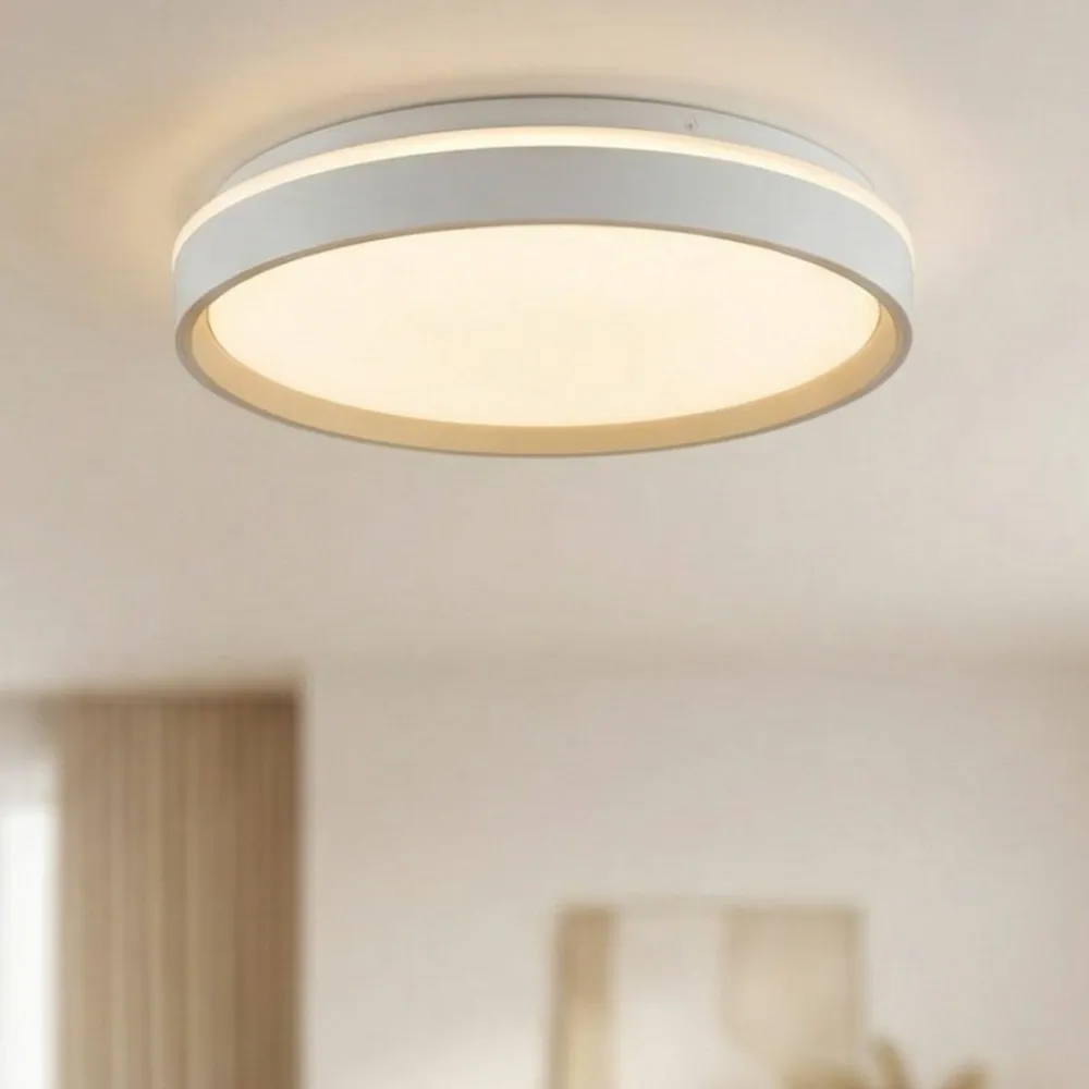 Plafoniere Moderne-Selezionato da Mazzolaluce Plafoniera rotonda bianco sabbia led 20w 2700k a 6500k cont elecomando