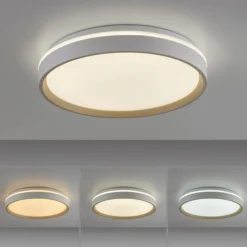 Plafoniere Moderne-Selezionato da Mazzolaluce Plafoniera rotonda bianco sabbia led 20w 2700k a 6500k cont elecomando