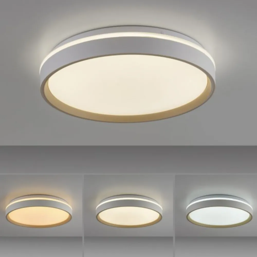 Plafoniere Moderne-Selezionato da Mazzolaluce Plafoniera rotonda bianco sabbia led 20w 2700k a 6500k cont elecomando
