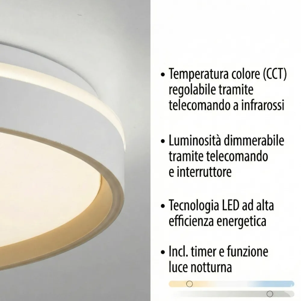 Plafoniere Moderne-Selezionato da Mazzolaluce Plafoniera rotonda bianco sabbia led 20w 2700k a 6500k cont elecomando