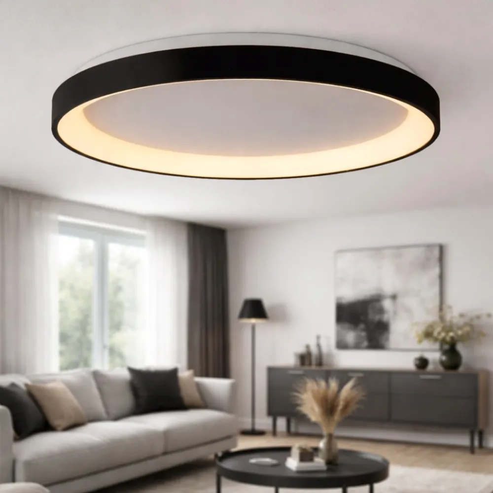 Plafoniere Moderne-Selezionato da Mazzolaluce Plafoniera rotonda nera 48cm led 38w 2700k dimmerabile moderna