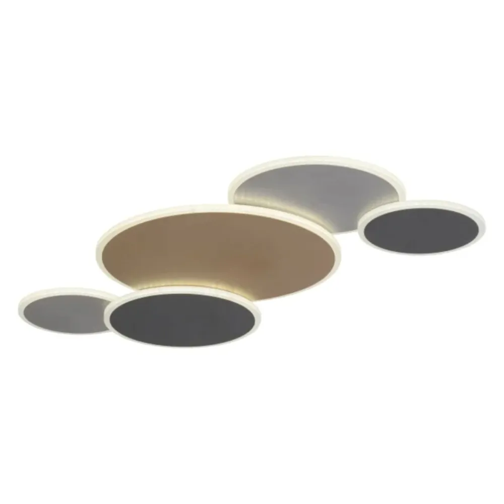 Plafoniere Moderne-Selezionato da Mazzolaluce Plafoniera smart cerchi nero oro grigio led 2700k a 5000k con telecomando