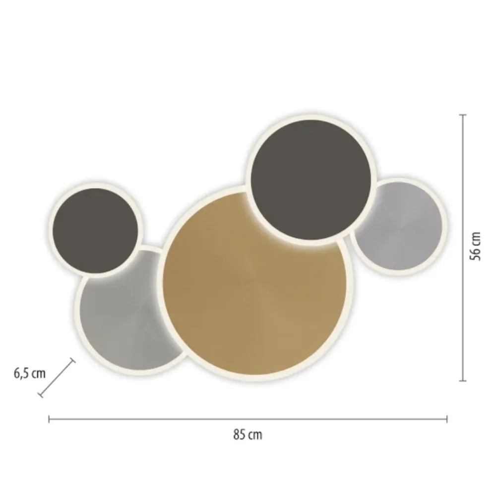 Plafoniere Moderne-Selezionato da Mazzolaluce Plafoniera smart cerchi nero oro grigio led 2700k a 5000k con telecomando
