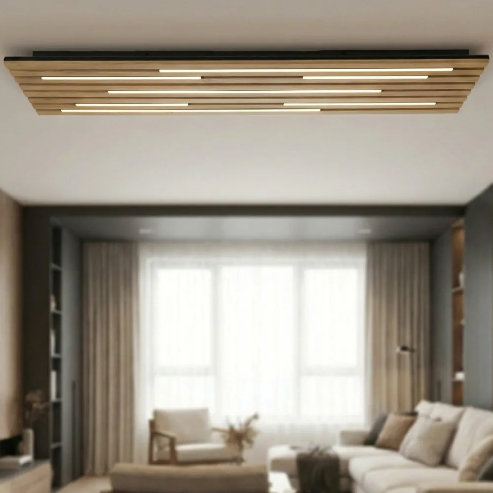 Plafoniere Moderne-Selezionato da Mazzolaluce Plafoniera smart di legno con pannello acustico led 2700k a 5000k con telecomando app