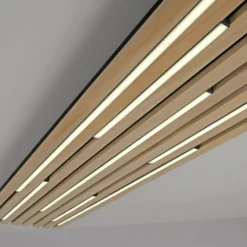 Plafoniere Moderne-Selezionato da Mazzolaluce Plafoniera smart di legno con pannello acustico led 2700k a 5000k con telecomando app