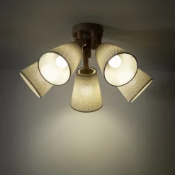 Plafoniere Moderne-Selezionato da Mazzolaluce Plafoniera stile scandinavo in legno paralumi di lino per soggiorno