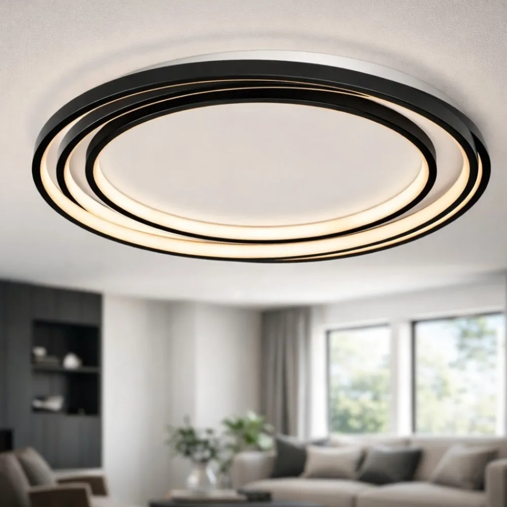 Plafoniere Moderne-Selezionato da Mazzolaluce Plafoniera tonda design moderna led 33w 3000k dimmerabile nera