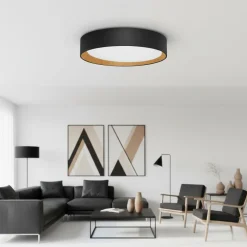 Plafoniere Moderne-Selezionato da Mazzolaluce Plafoniera tonda in metallo e legno nera led 3000k dimmerabile 35cm