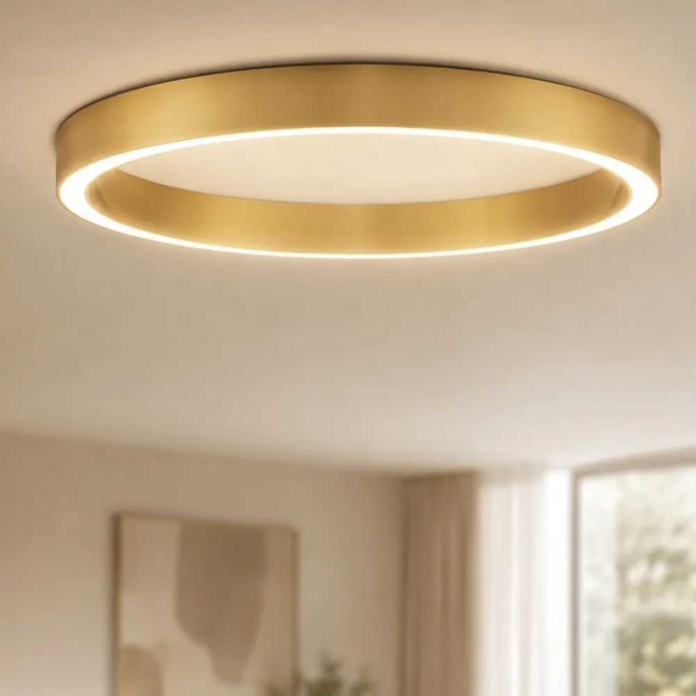 Plafoniere Moderne-Selezionato da Mazzolaluce Plafoniera tonda led triac dimmerabile 3000k 100cm ottone opaco