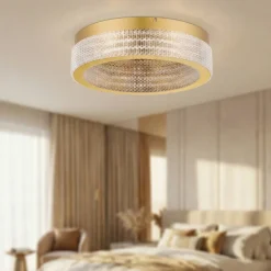 Plafoniere Moderne-Selezionato da Mazzolaluce Plafoniera tonda oro effetto cristallo per salotto contemporaneo