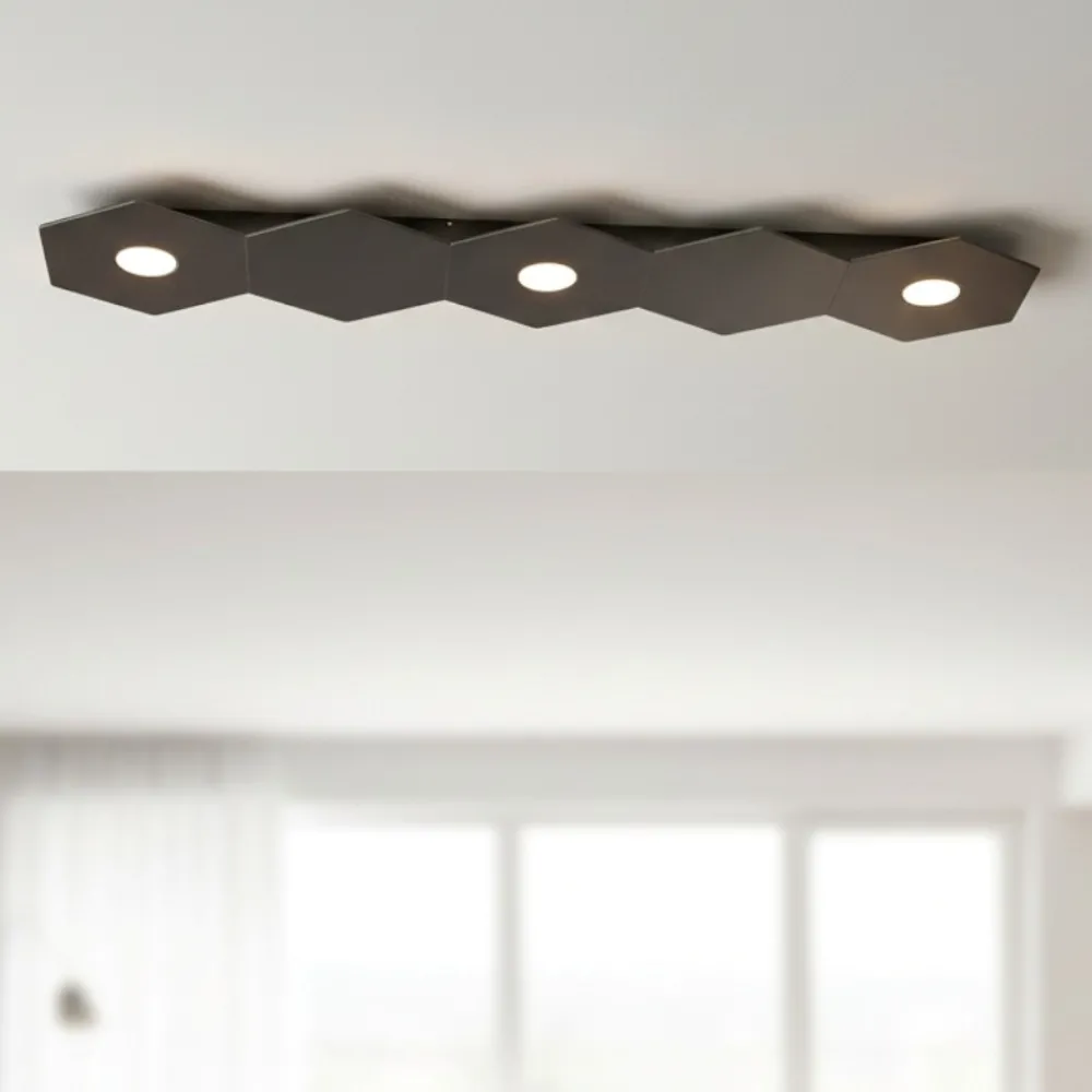 Plafoniere Moderne-Top Light Plafoniera toplight 3 luci led + 2 piastre metallo marrone esagonale