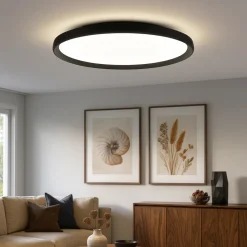 Plafoniere Moderne-Top Light Plafoniera plana nera rotonda 60cm biemissione led 55w cct