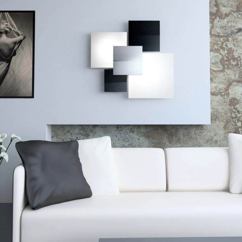Plafoniere Moderne-Top Light Plafoniera shadow cromo moderna bianco nero rettangolare