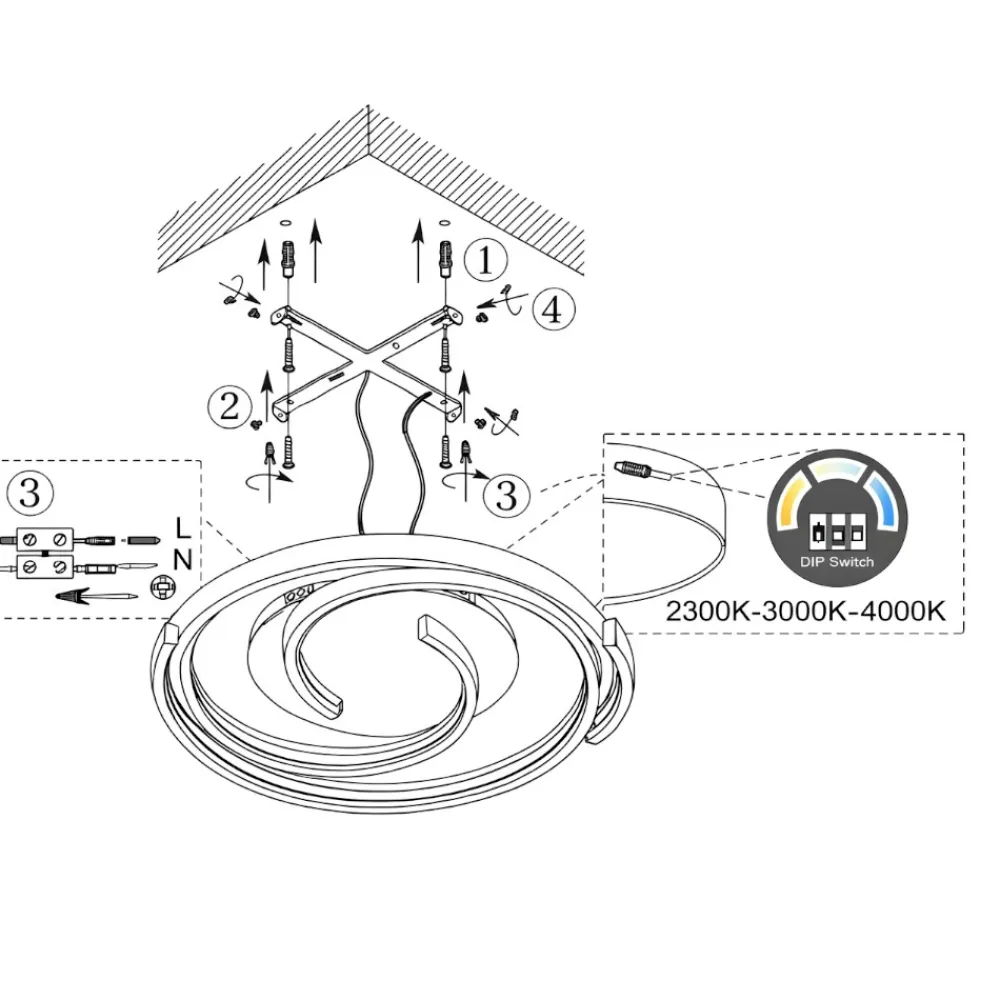 Plafoniere Moderne-Selezionato da Mazzolaluce Plafoniera tornado moderna led da 2300k a 4000k nera