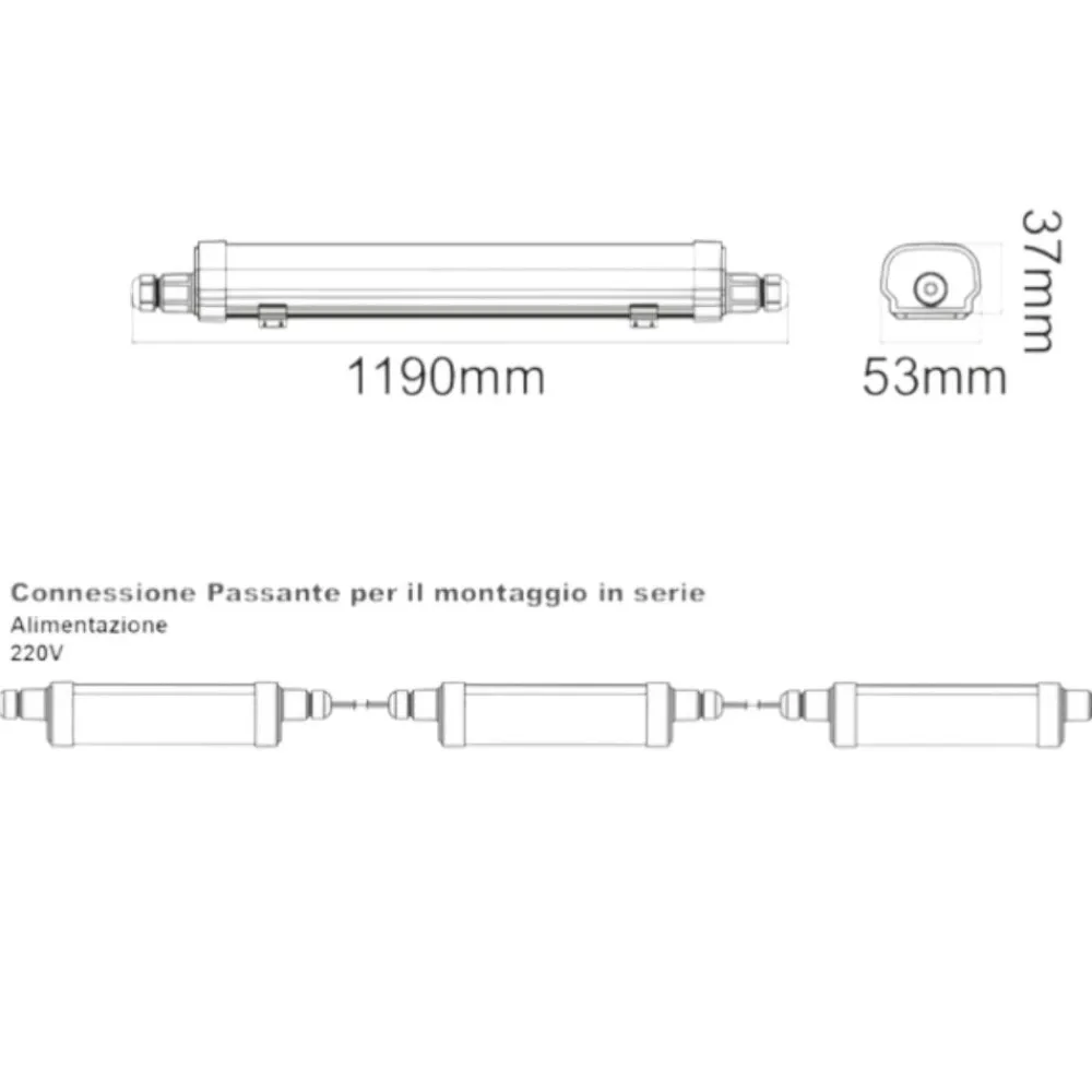 Plafoniere Da Esterno-Life Electronics Plafoniera tubo per esterno bianca 119cm led 30w 4000k ip65