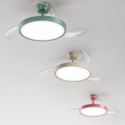 Ventilatori Da Soffitto-Selezionato da Mazzolaluce Plafoniera ventilatore con luce con telecomando verde petrolio pale retrattili 20mq