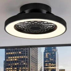 Ventilatori Da Soffitto-Selezionato da Mazzolaluce Plafoniera ventilatore design nero luce led cct con telecomando ambiente 13mq