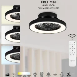 Ventilatori Da Soffitto-Selezionato da Mazzolaluce Plafoniera ventilatore design nero luce led cct con telecomando ambiente 13mq