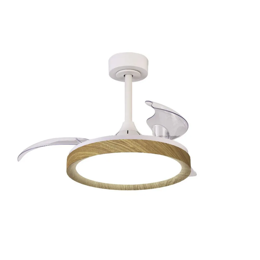 Ventilatori Da Soffitto-Selezionato da Mazzolaluce Plafoniera ventilatore pale retrattili bianco e legno led cct stanza 13mq