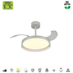 Ventilatori Da Soffitto-Selezionato da Mazzolaluce Plafoniera ventilatore pale retrattili stanza 13mq led cct dimmerabile