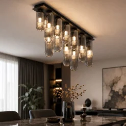 Plafoniere Moderne-Selezionato da Mazzolaluce Plafoniera vetri design capsula fume rigato per soggiorno salotto moderno