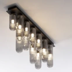 Plafoniere Moderne-Selezionato da Mazzolaluce Plafoniera vetri design capsula fume rigato per soggiorno salotto moderno