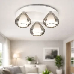 Plafoniere Moderne-Fabas Luce Plafoniera vetri fume moderna per soggiorno lila