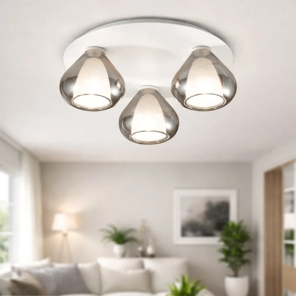 Plafoniere Moderne-Fabas Luce Plafoniera vetri fume moderna per soggiorno lila