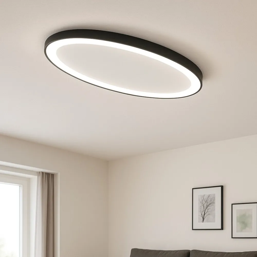 Plafoniere Moderne-Vivida International Plafoniera vivida lifering-o ovale nera led 3000k 4000k dimmerabile