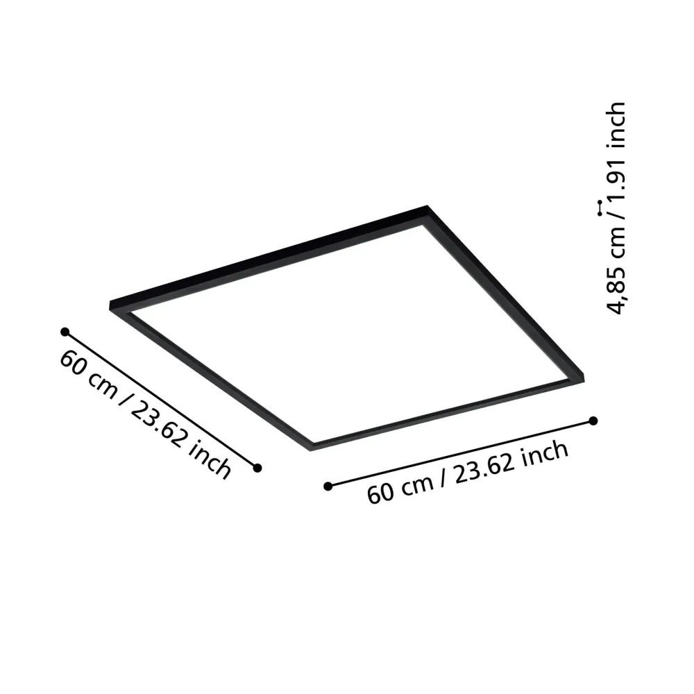 Plafoniere Moderne-Eglo Plafoniera 60x60 nero led 34w 2700k a 6500k dimmerabile controllo remoto app salobrena