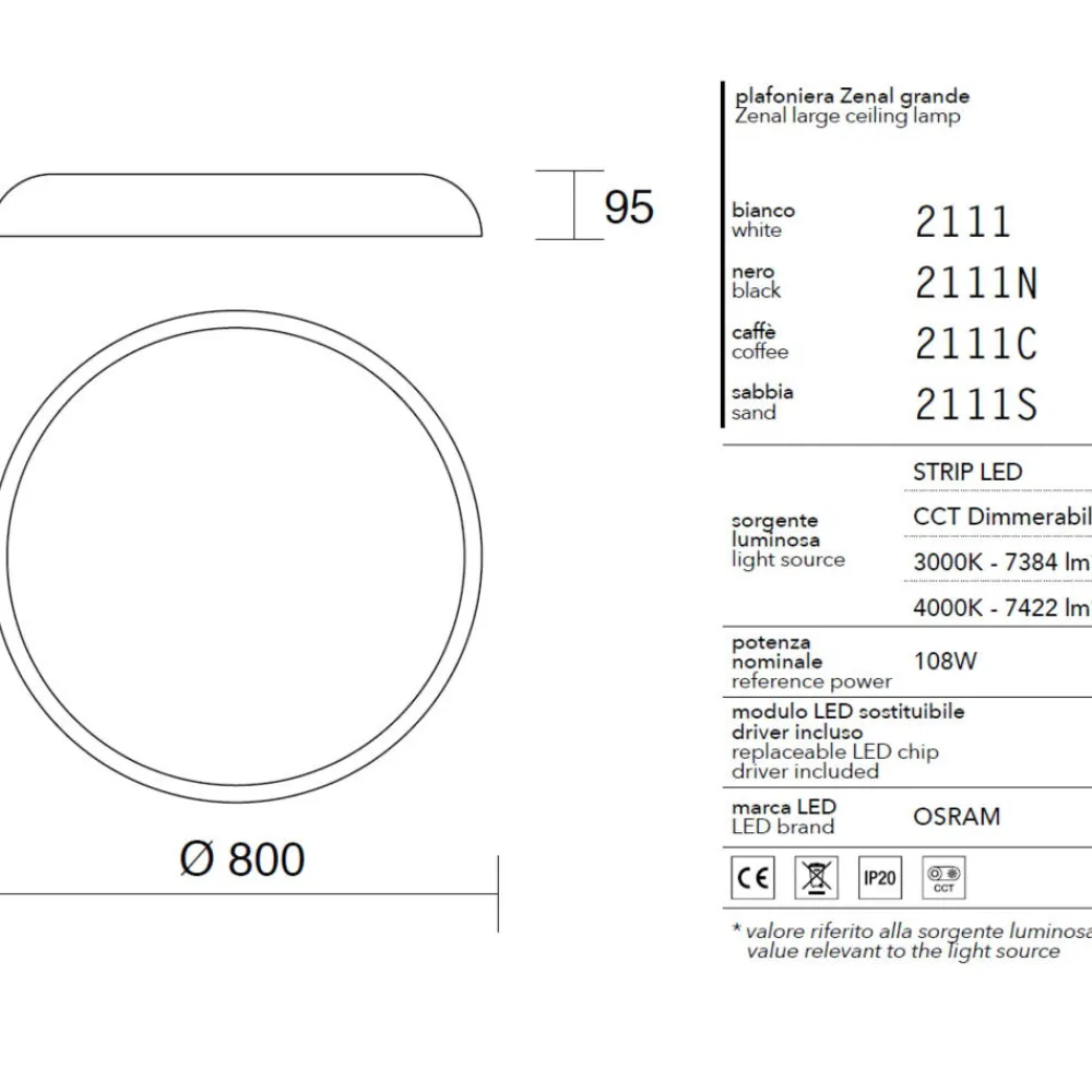 Plafoniere Moderne-IsyLuce Plafoniera zenal sabbia moderna led 108w 3000k 4000k dimmerabile