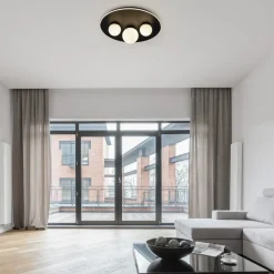 Plafoniere Moderne-Selezionato da Mazzolaluce Plafonira tonda nera con 3 sfere 49cm vetro bianco led 3000k dimmerabile