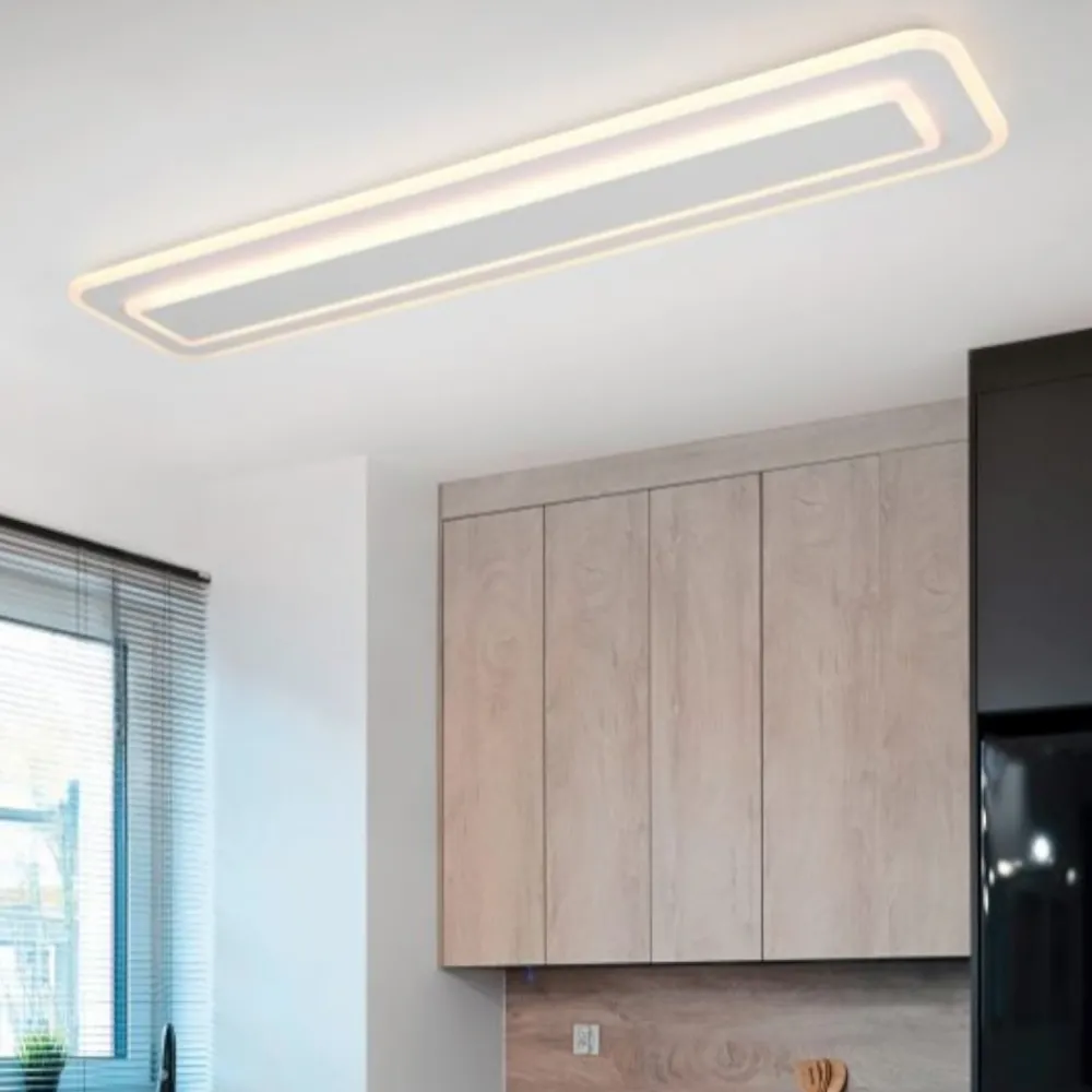 Plafoniere Moderne-Selezionato da Mazzolaluce Plagoniera bianca rettangolare 90cm moderna led dimmerabile con telecomando