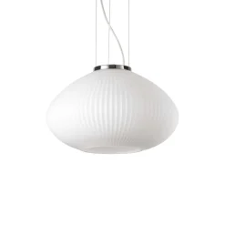 Lampadari Moderni-Ideal Lux Plisse sp1 d35 cromo lampadario vetro bianco