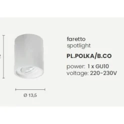 Faretti Da Soffitto-Ondaluce Pl polka faretto in gesso cilindro orientabile gu10