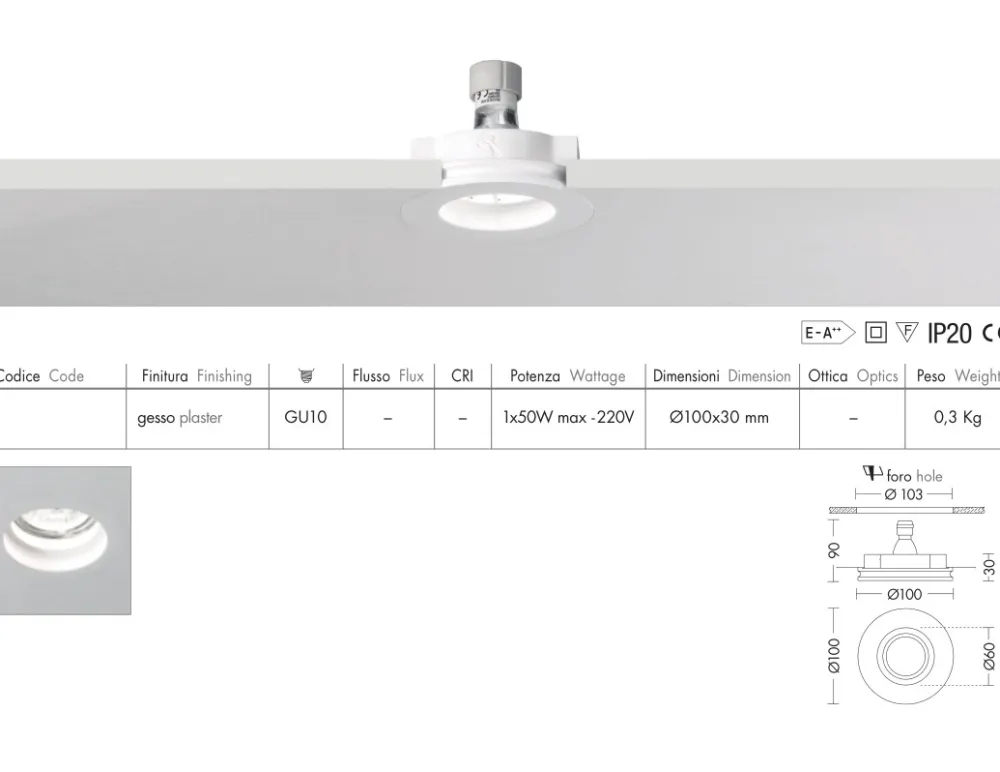 Faretti Da Incasso-Selezionato da Mazzolaluce Portafaretto gesso rotondo da incasso gu10 per cartongesso