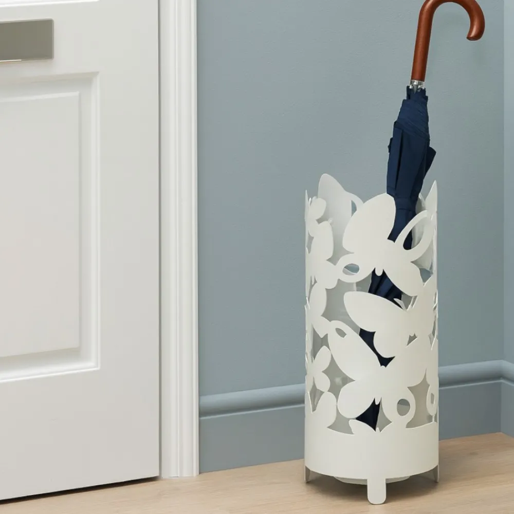 Mobili Ingresso Moderni-Selezionato da Mazzolaluce Portaombrelli moderno per ingresso farfalle metallo bianco