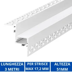 Strisce Led-Ideal Lux Profilo da incasso angolare 3mt per strisce led max 17mm