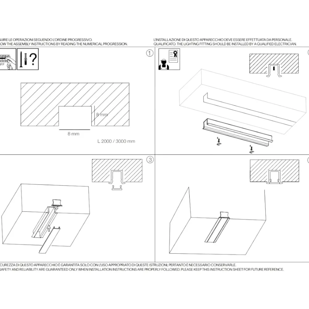 Strisce Led-Ideal Lux Profilo da incasso 2mt bianco per strisce led max 6mm