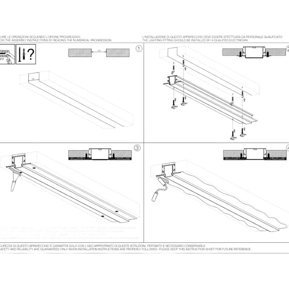 Strisce Led-Ideal Lux Profilo da incasso 2mt in alluminio per strip led max 21mm