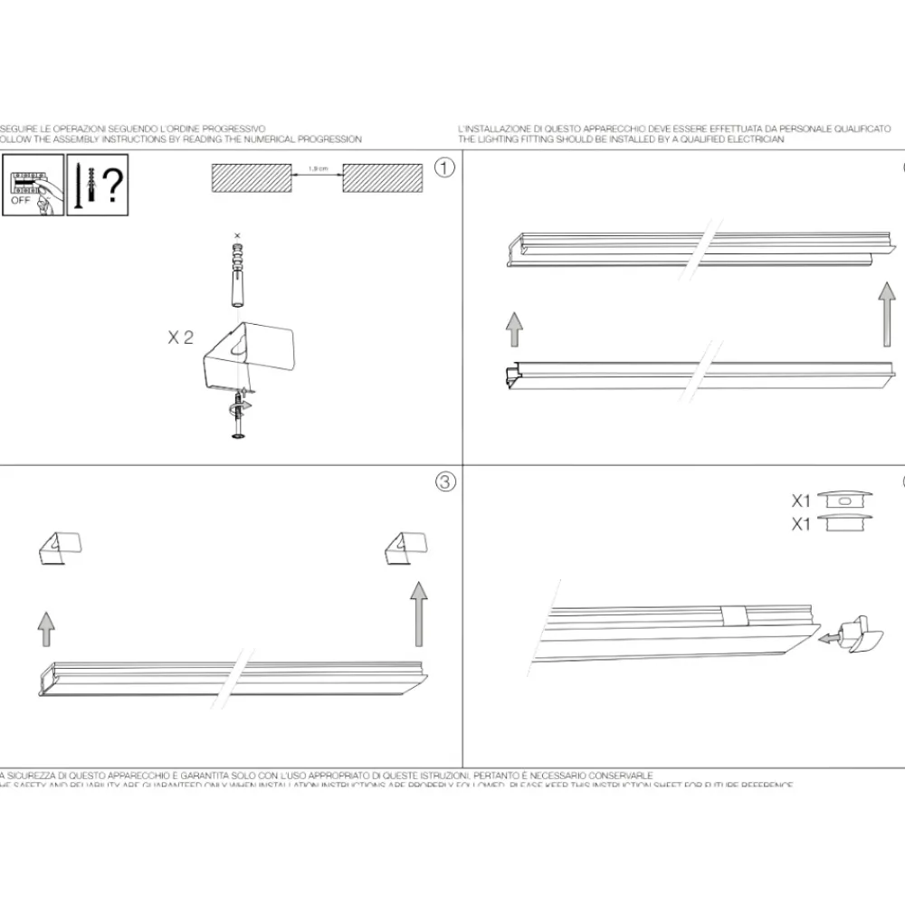 Strisce Led-Ideal Lux Profilo da incasso 3mt piatto bianco per strisce led max 12mm