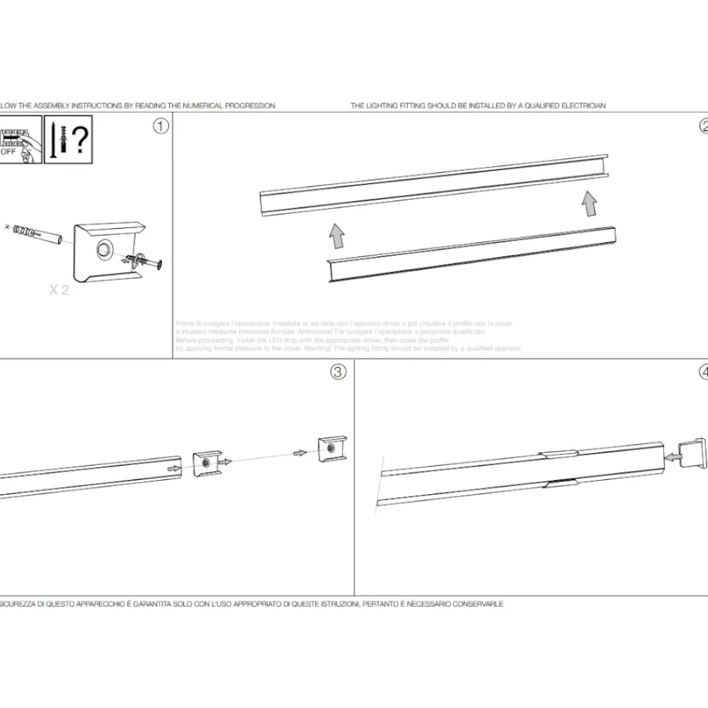 Strisce Led-Ideal Lux Profilo 2mt alto alluminio per strip max 11mm