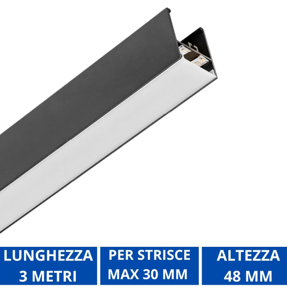 Strisce Led-Gea Luce Profilo 3mt nero brasilia plafone per max 3 strip led 10mm
