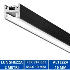 Strisce Led-Gea Luce Profilo 2mt nero riga g per strip led max 10mm