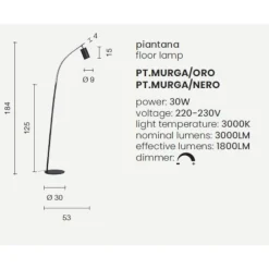 Lampade Da Terra-Ondaluce Pt murga piantana nera doppia illuminazione led 3000k