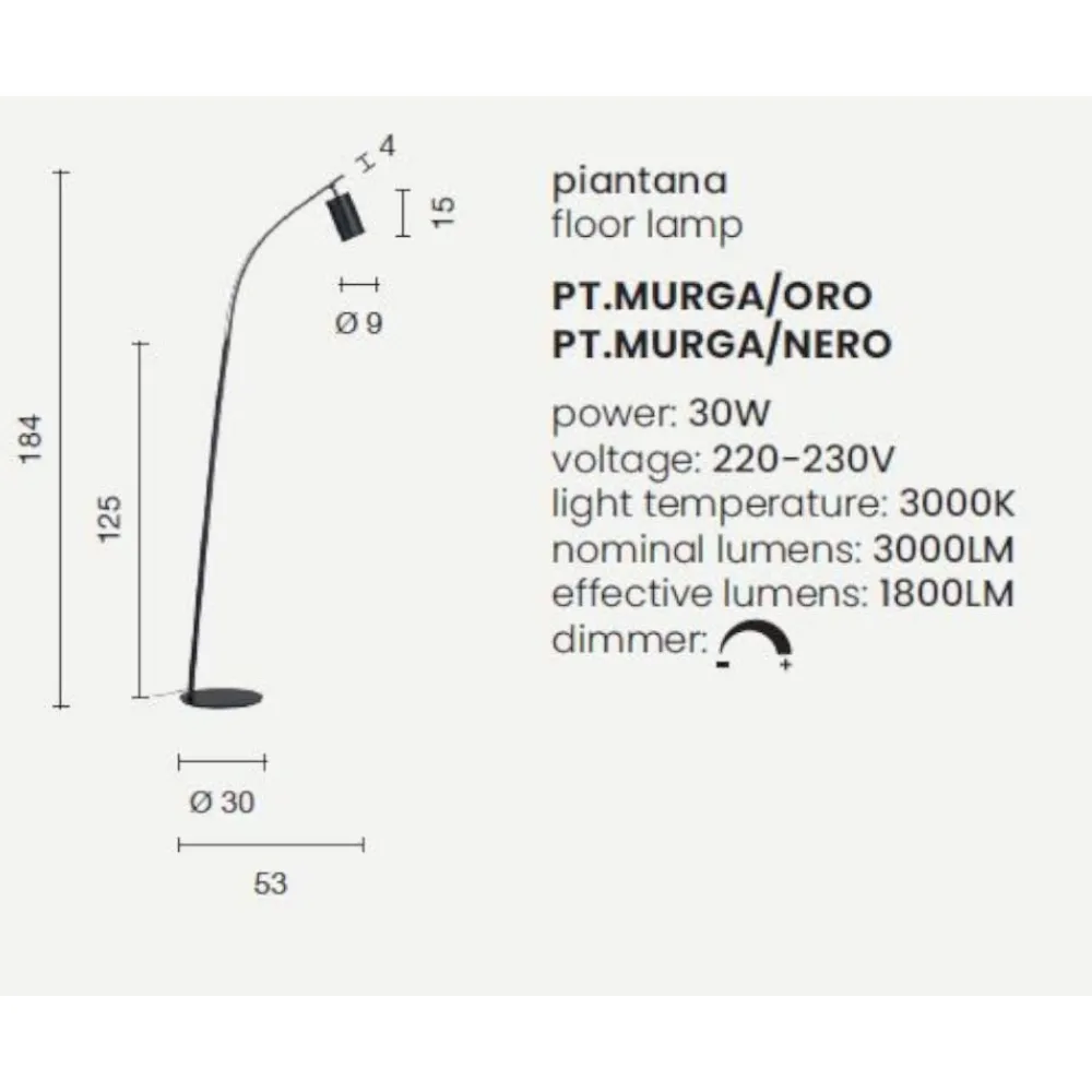 Lampade Da Terra-Ondaluce Pt murga piantana nera doppia illuminazione led 3000k