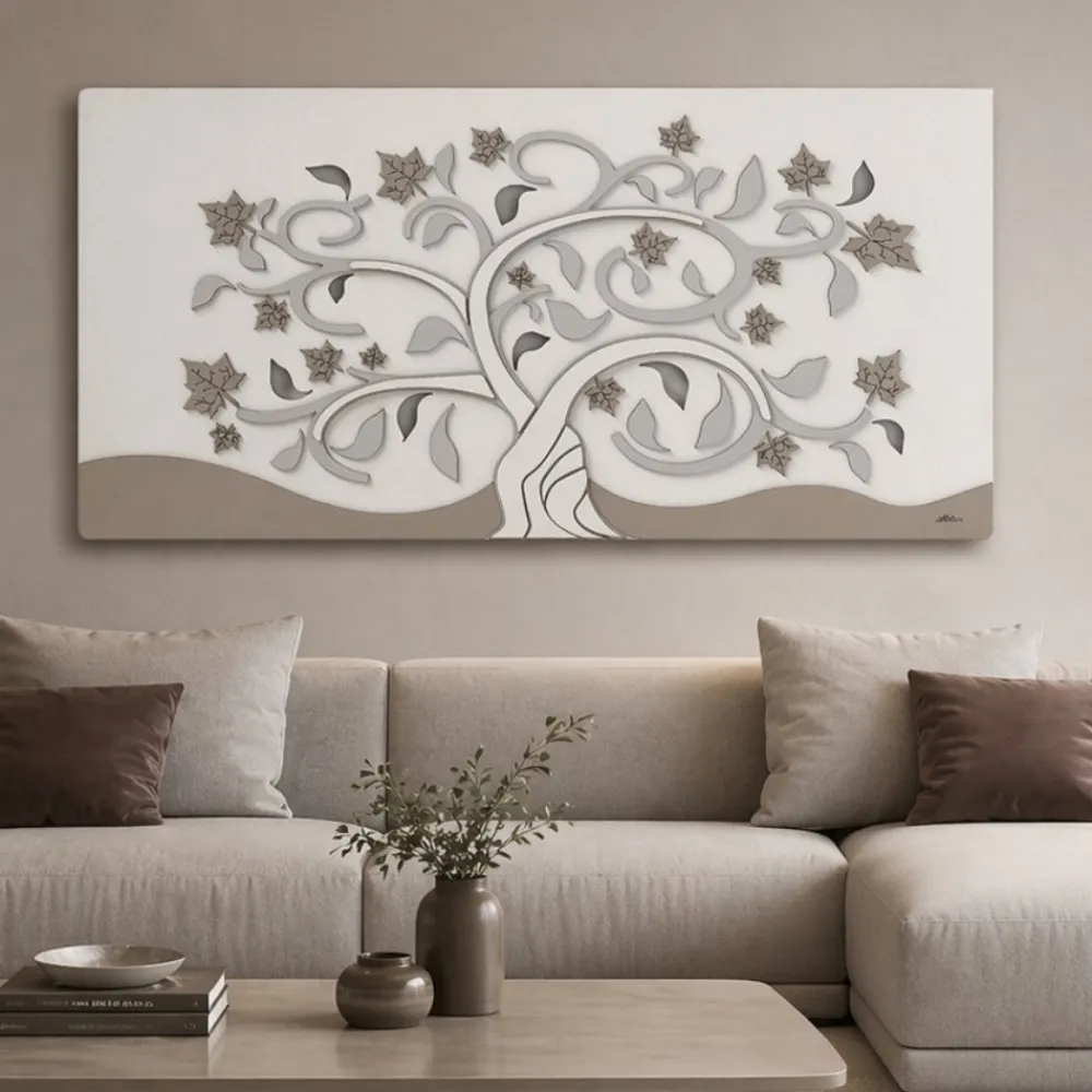 Quadri Moderni-Selezionato da Mazzolaluce Quadro albero della vita moderno 60x120 legno bianco tortora grigio