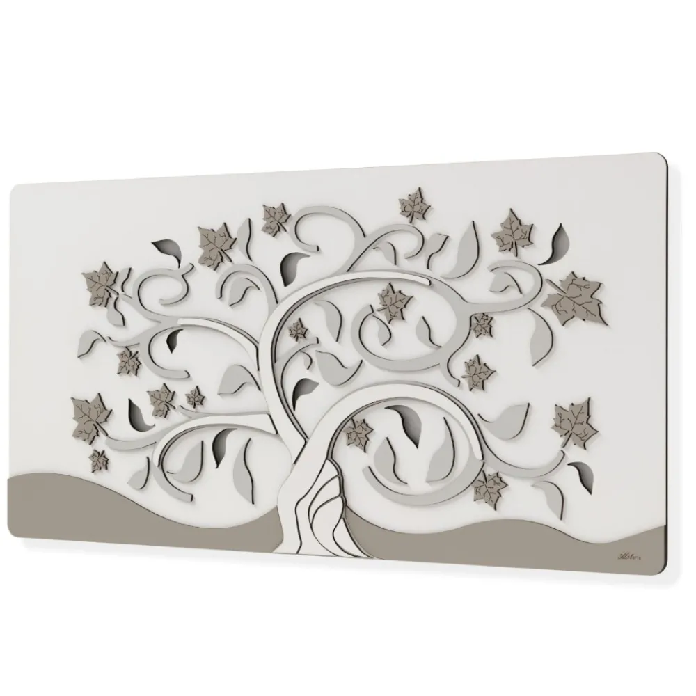 Quadri Moderni-Selezionato da Mazzolaluce Quadro albero della vita moderno 60x120 legno bianco tortora grigio
