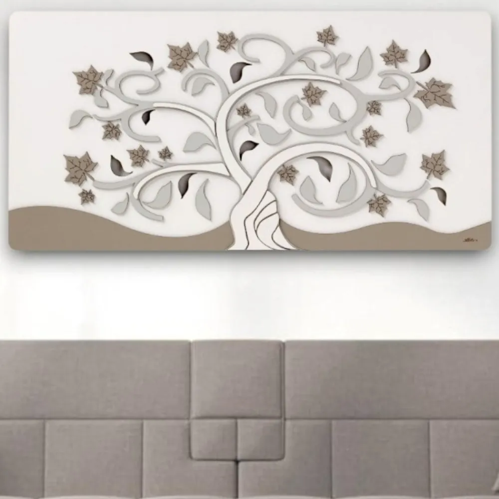Quadri Moderni-Selezionato da Mazzolaluce Quadro albero della vita moderno 60x120 legno bianco tortora grigio