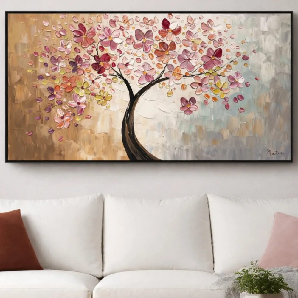 Quadri Moderni-Selezionato da Mazzolaluce Quadro albero in fiore dipinto 140x70 su tela a mano con cornice